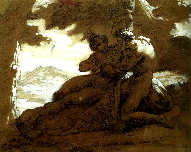 Theodore   Gericault nymphe et satyre oil painting picture